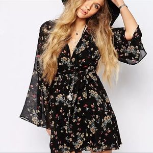Free People Chiffon Lilou Dress in Black Print